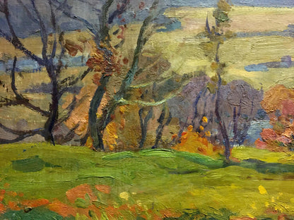 Impressionistic oil painting by Gantman Moses Faybovich, textured foliage under sunny sky