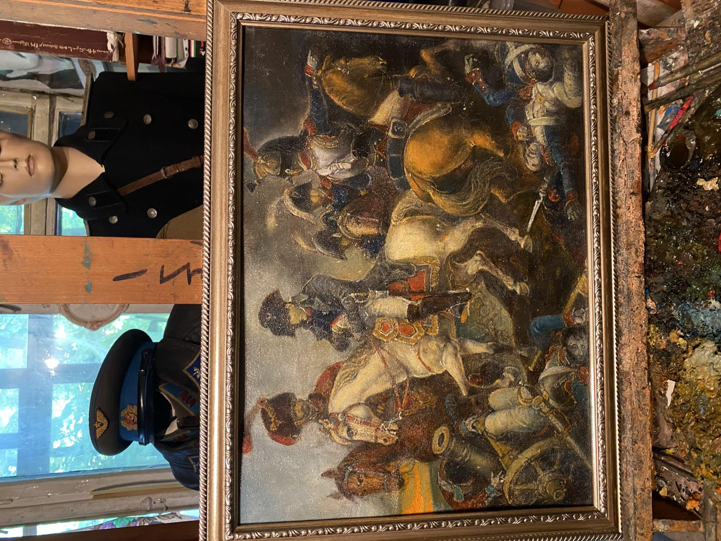 Antique oil painting by Oleg Arkad’yevich Litvinov Peter 1 in ornate silver frame