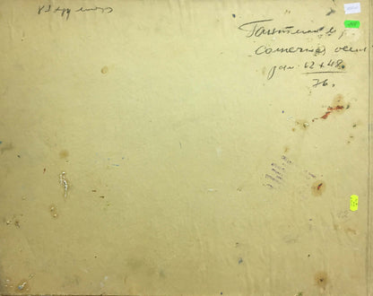 Back of oil painting Sunny day Gantman Moses Faybovich on yellowed paper with notes