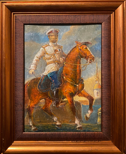 Oil painting by Oleg Arkad’yevich Litvinov Nicholas 2 of mounted officer on horse