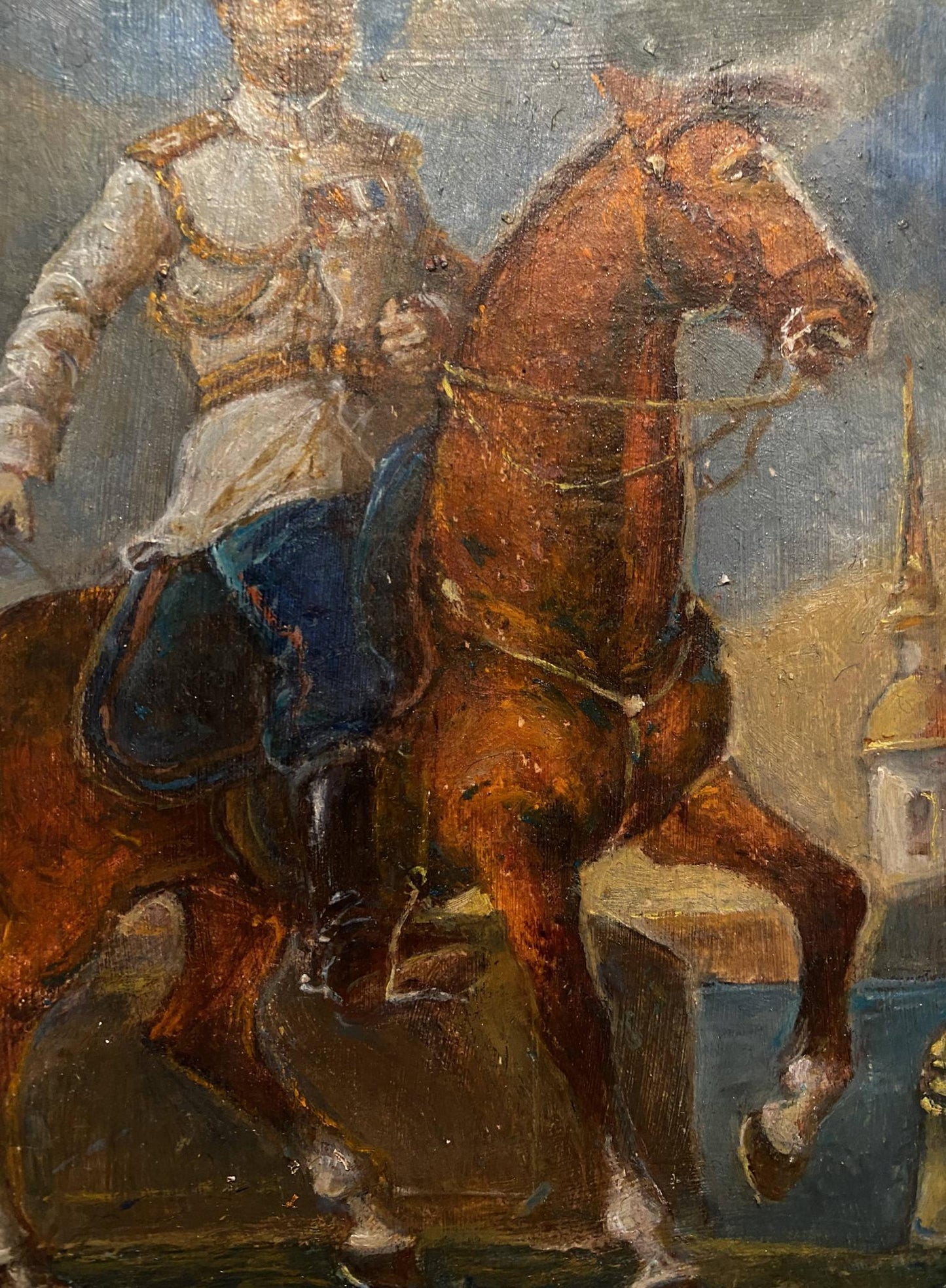 Oil painting by Nicholas 2 Litvinov Oleg Arkad’yevich: rich brown horse with white socks in motion