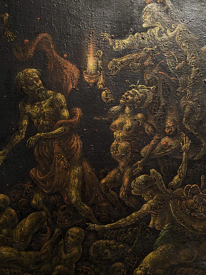 Dark textured oil painting of Peters denial by Litvinov Oleg Arkadyevich