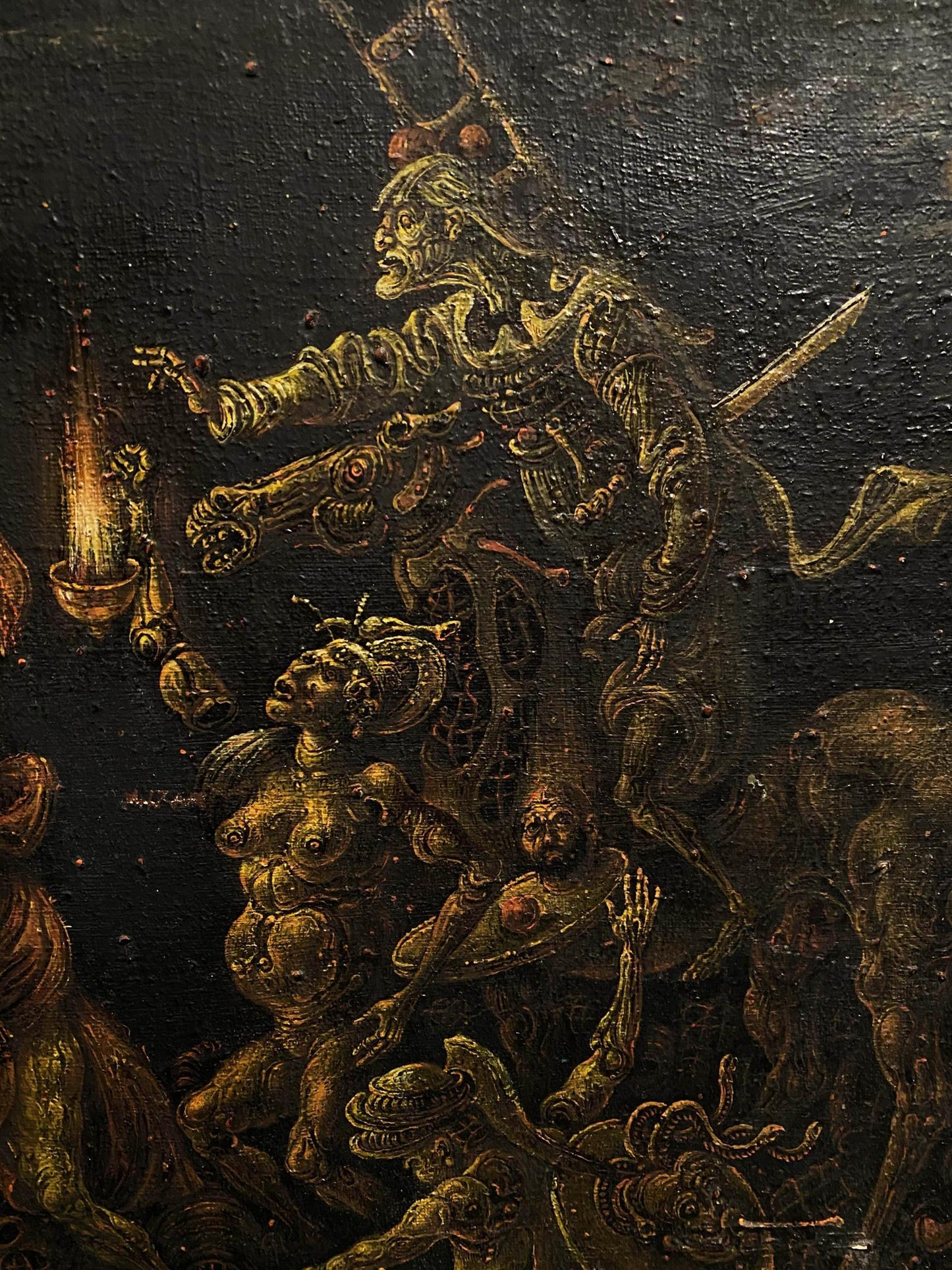 Dark textured oil painting of golden demonic figure by Litvinov Oleg Arkadyevich
