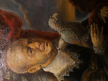 Oil painting portrait by Litvinov Oleg Arkad’yevich: bald man with parrot