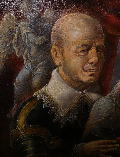 Oil painting portrait of bald man with parrot by Litvinov Oleg Arkad’yevich
