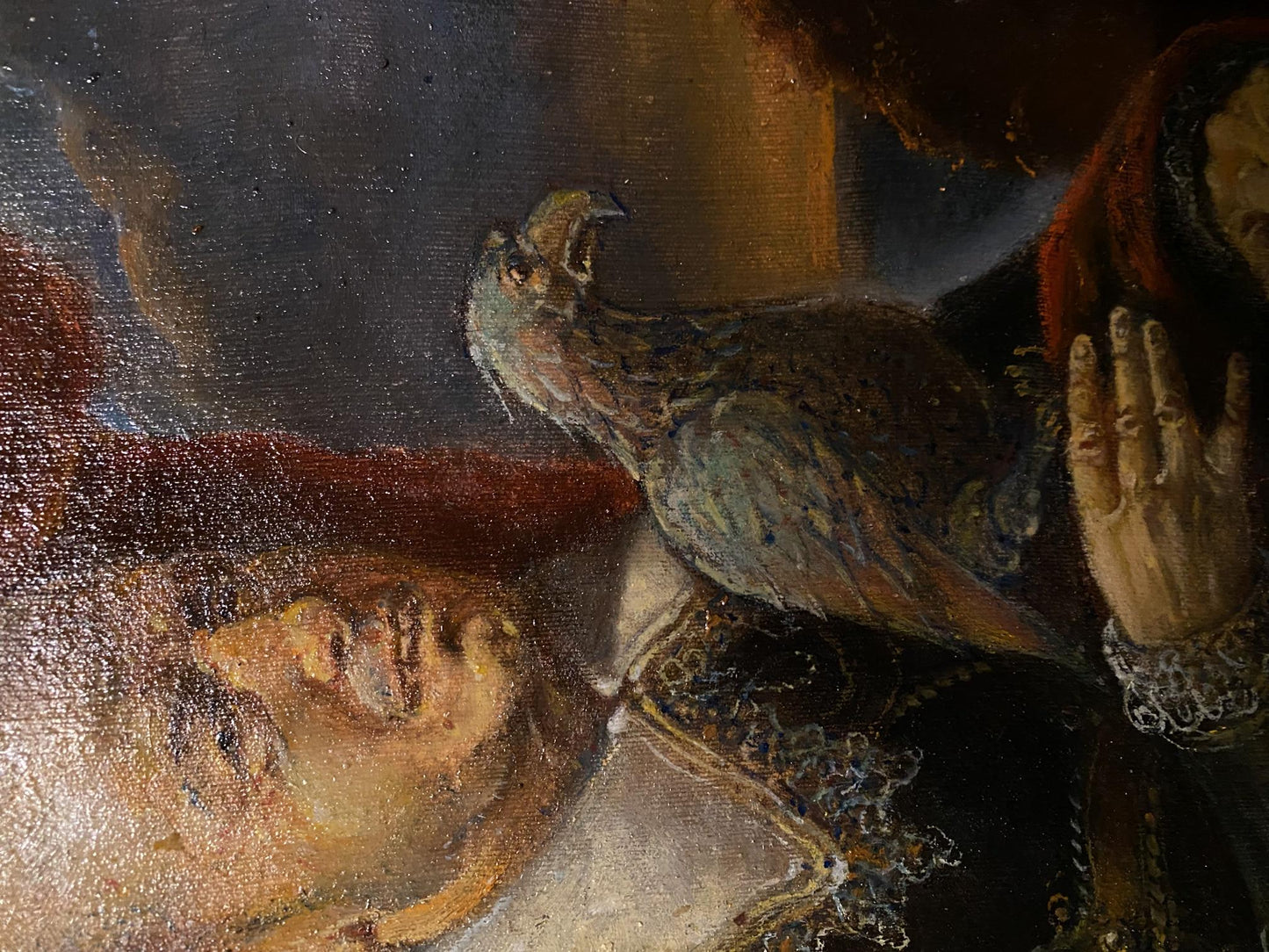 Oil painting portrait of gray-brown parrot calling out by Litvinov Oleg Arkad’yevich