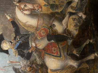 Oil painting by Oleg Arkad’yevich Litvinov Alexander 1: white horse in ornate red gold saddle blankets detailed bridle