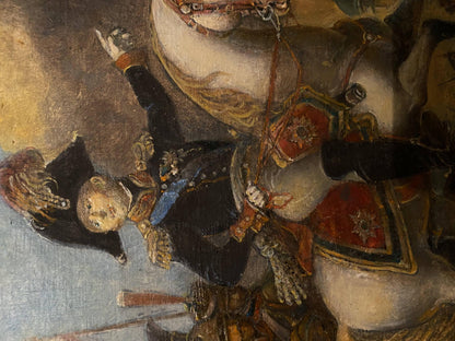 Oil painting of soldier on white horse by Litvinov Oleg Arkad’yevich