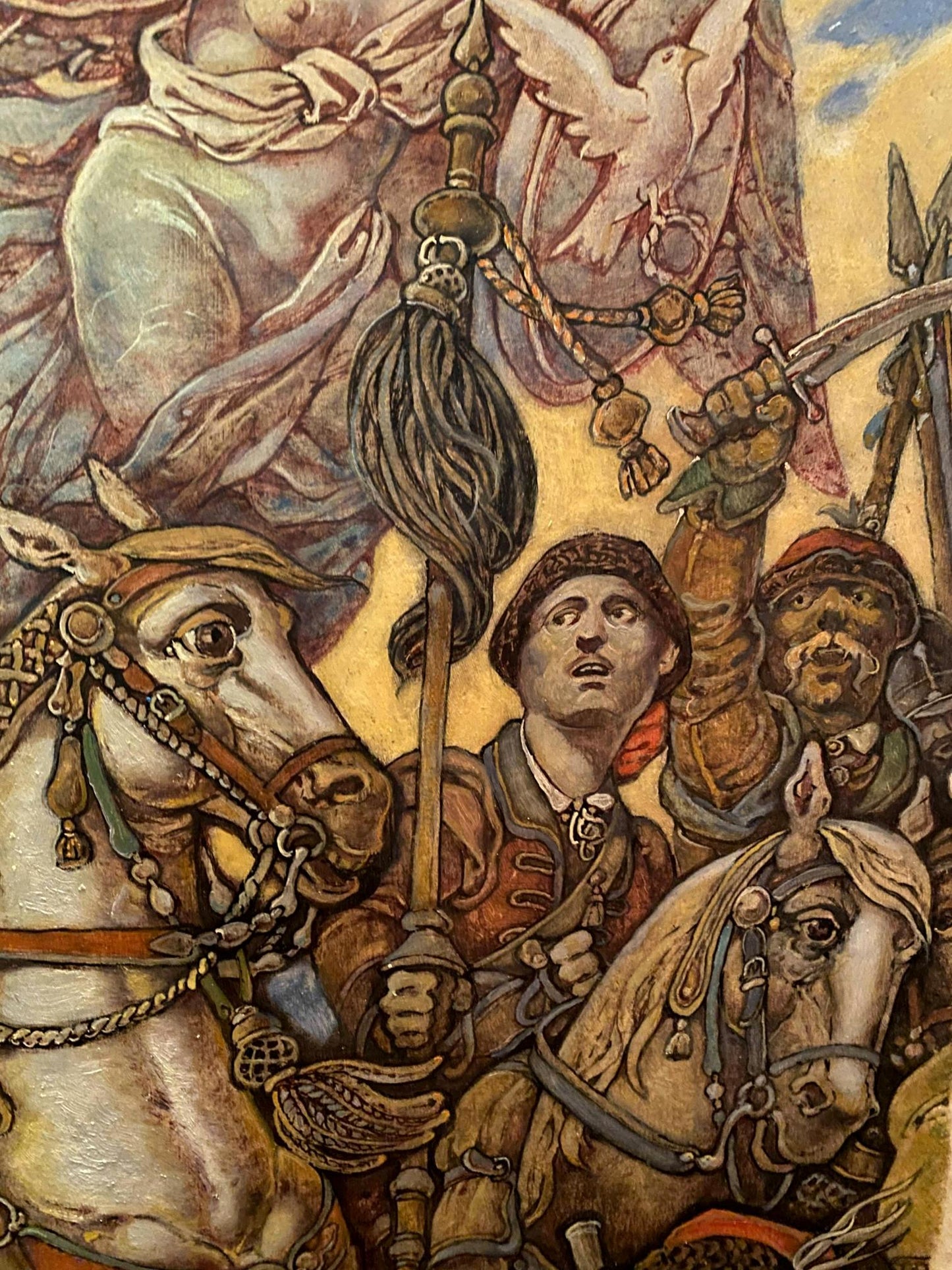 Oil painting of Ivan Sirko battling French by Oleg Litvinov