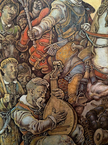 Oil painting of weathered wooden lute by Ivan Sirko and France Oleg Litvinov