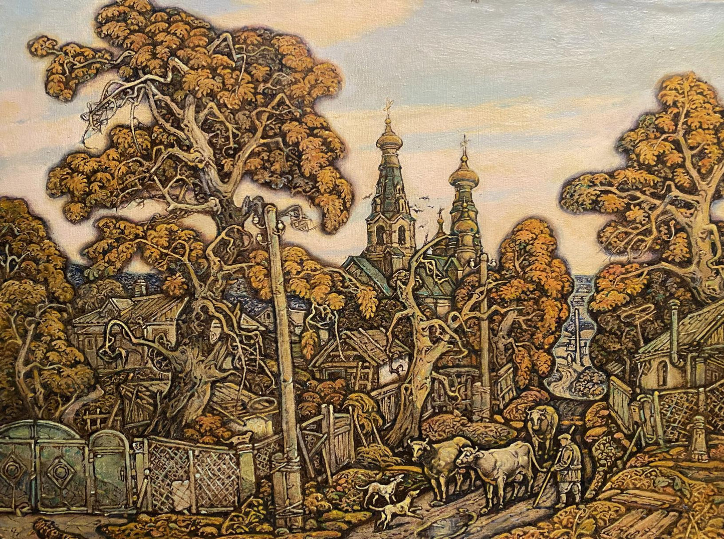 Oil painting Autumn by Litvinov Oleg Arkad’yevich: autumnal village scene