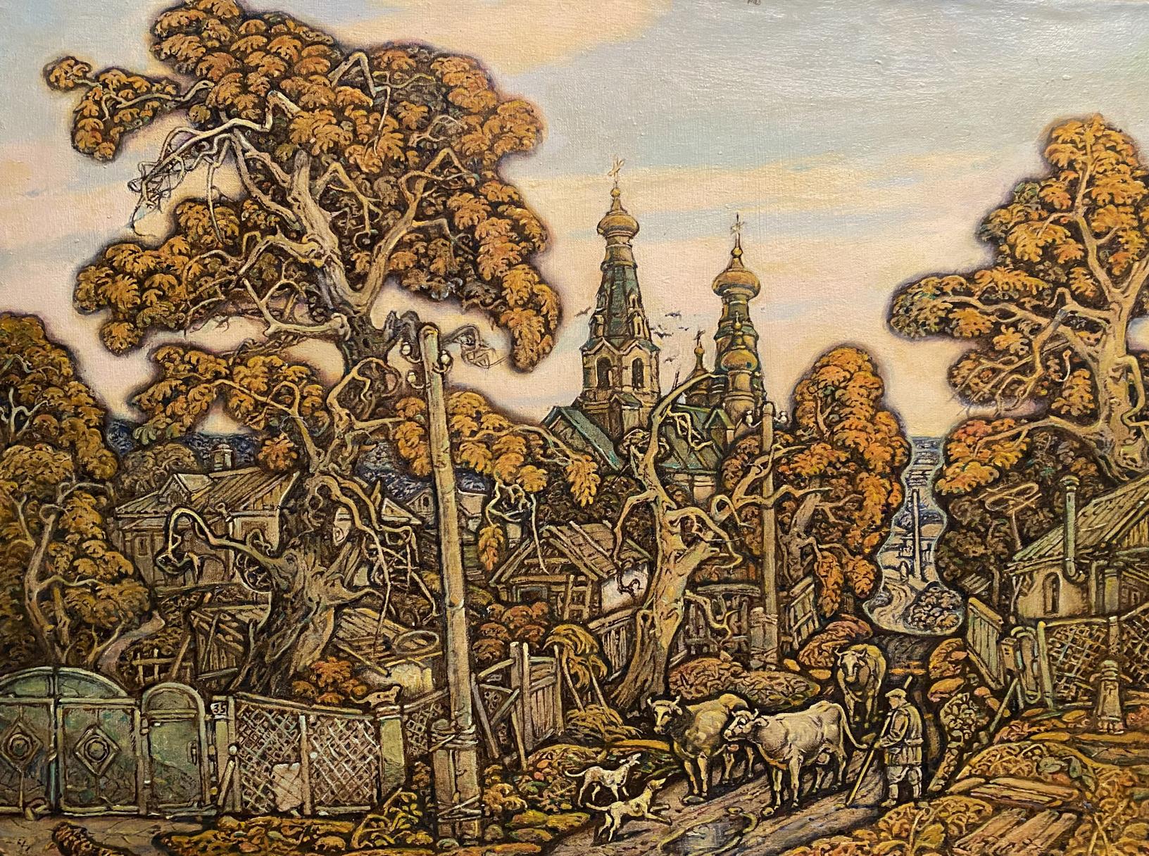 Oil painting Autumn by Litvinov Oleg Arkad’yevich: autumnal village scene