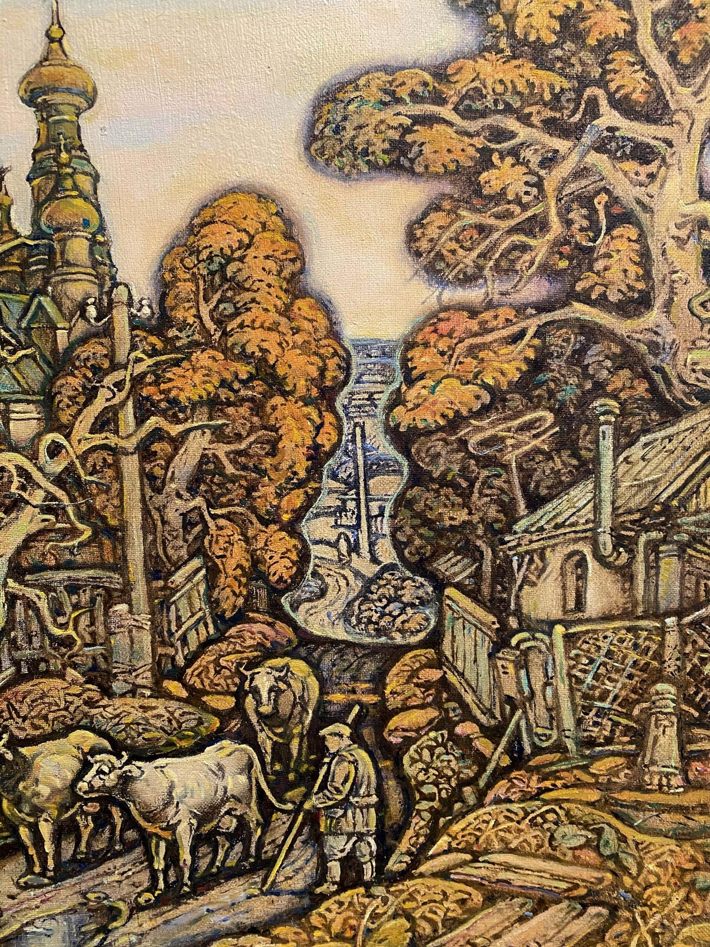 Oil painting Autumn by Litvinov Oleg Arkad’yevich: golden-domed church