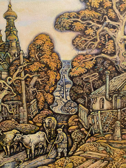 Oil painting Autumn by Litvinov Oleg Arkad’yevich: golden-domed church