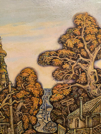 Oil painting Autumn by Litvinov Oleg Arkad’yevich, autumn trees and river