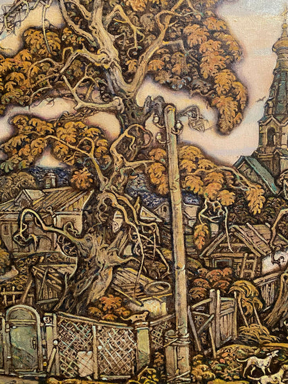 Oil painting of stylized gnarled autumn tree by Litvinov Oleg Arkad’yevich