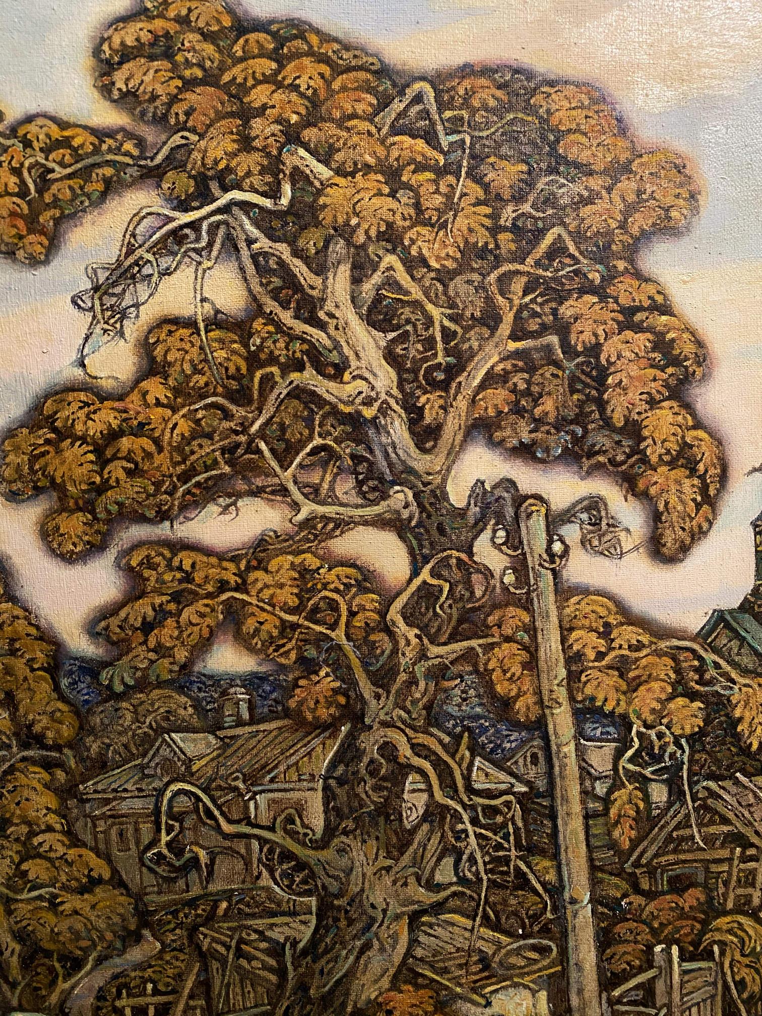 Oil painting Autumn by Litvinov Oleg Arkad’yevich, gnarled tree with golden foliage