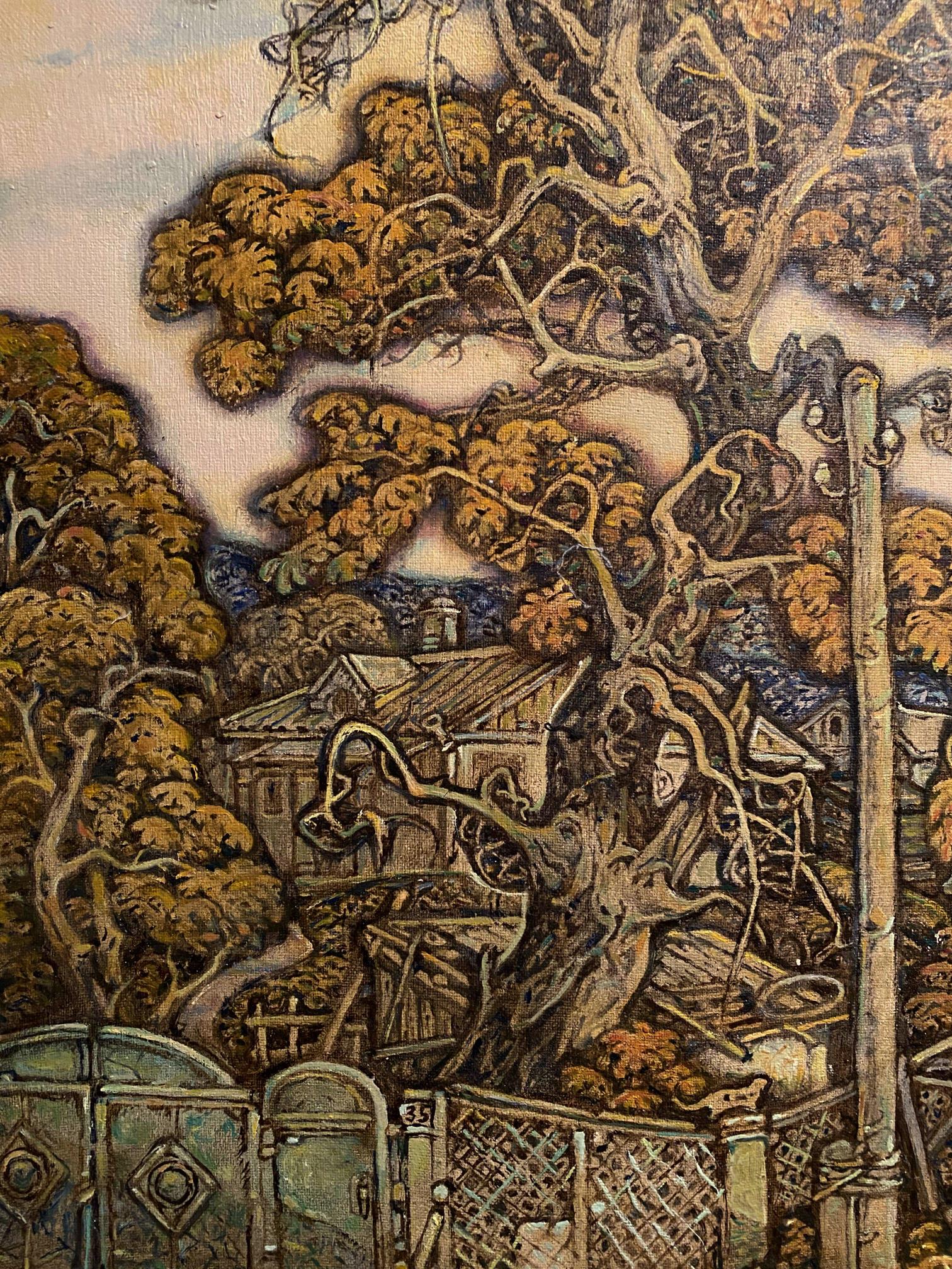 Oil painting Autumn by Litvinov Oleg Arkad’yevich: gnarled tree with golden brown leaves