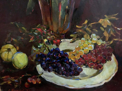 Oil painting of Bakaev Sergey Ivanovichs Roses on table with grapes