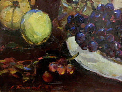 Oil painting of roses on table by Bakaev Sergey Ivanovich
