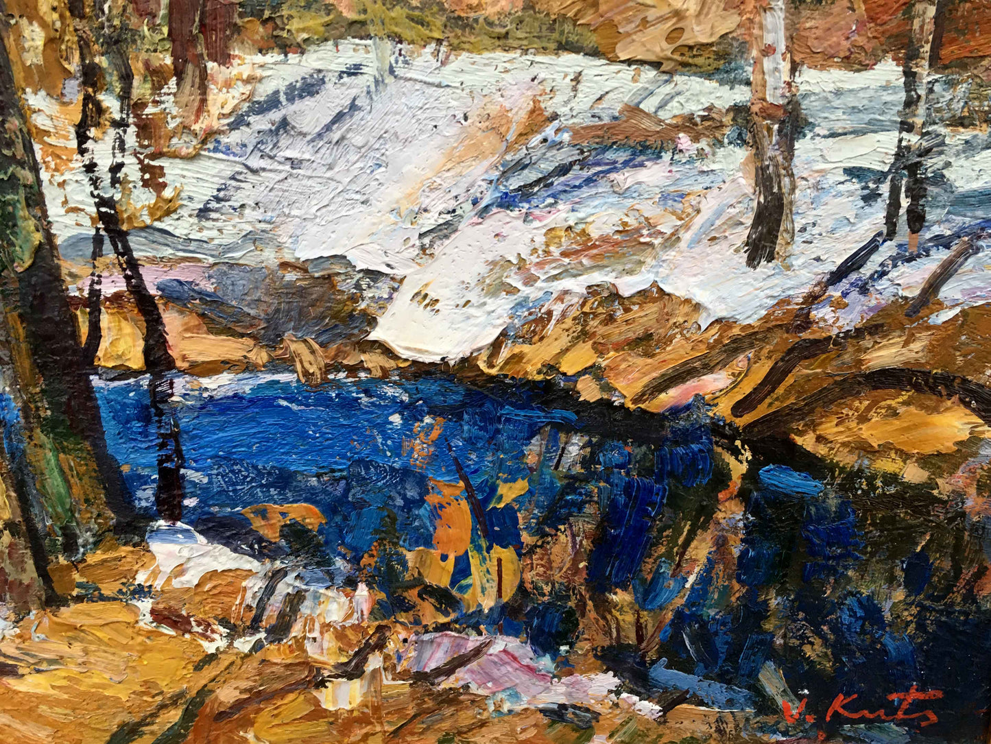 Vibrant impressionist The last day oil painting of snowy landscape