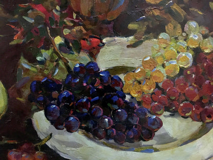 Oil painting of grapes in bowl by Bakaev Sergey Ivanovich