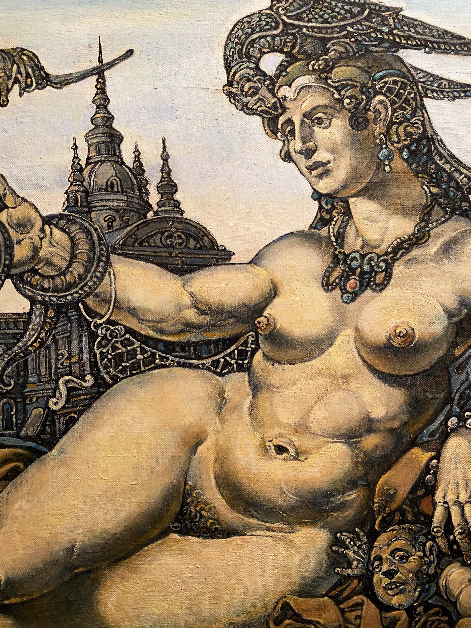Muscular nude woman with ornate headgear in Litvinov Oleg Arkad’yevich oil painting Winter 2010