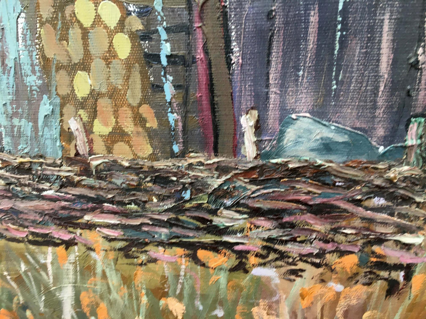 Oil painting Hut in the autumn forest Iv. Geyko with impasto landscape