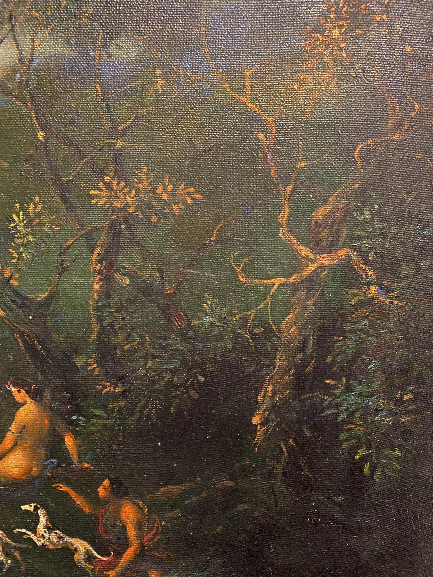 Oil painting of Bacchus and Ariadne by Litvinov Oleg Arkadyevich, dark forest scene