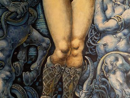Golden ornate boots with metal buckles in Oleg Litvinov oil painting