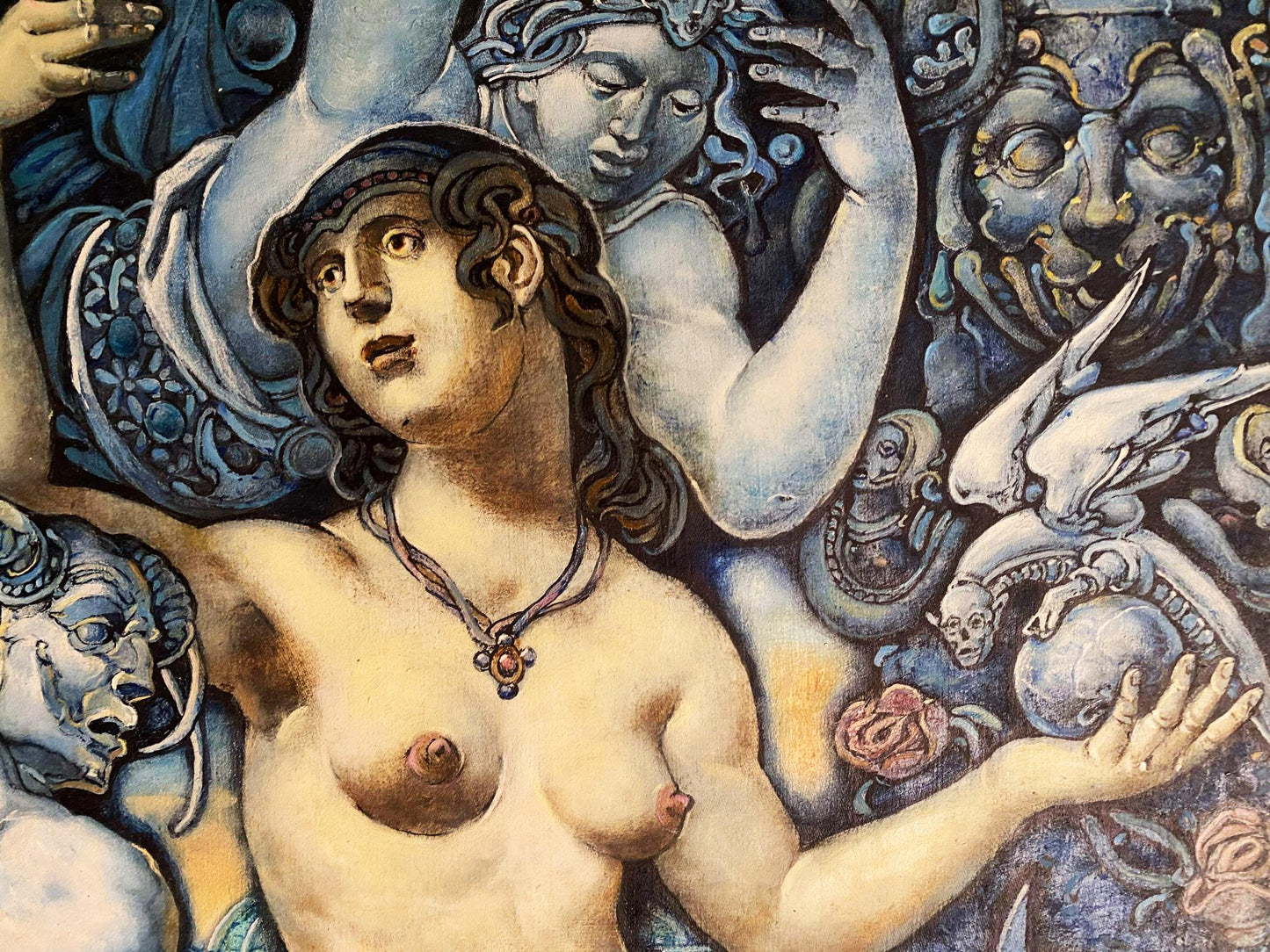 Nude woman with flowing dark hair in Oleg Litvinov mythological oil painting