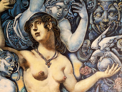 Nude woman with flowing dark hair in Oleg Litvinov mythological oil painting