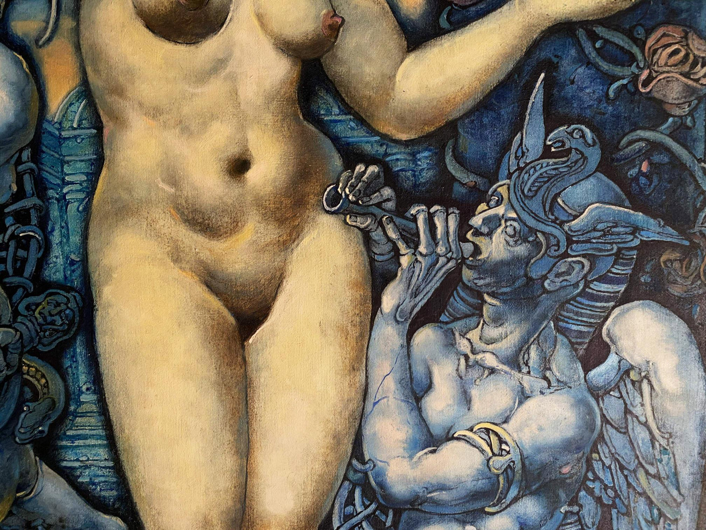 Nude female figure in Oleg Litvinov oil painting Mythological dream