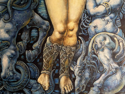Golden muscular legs in bronze armored guards, Oleg Litvinov oil painting