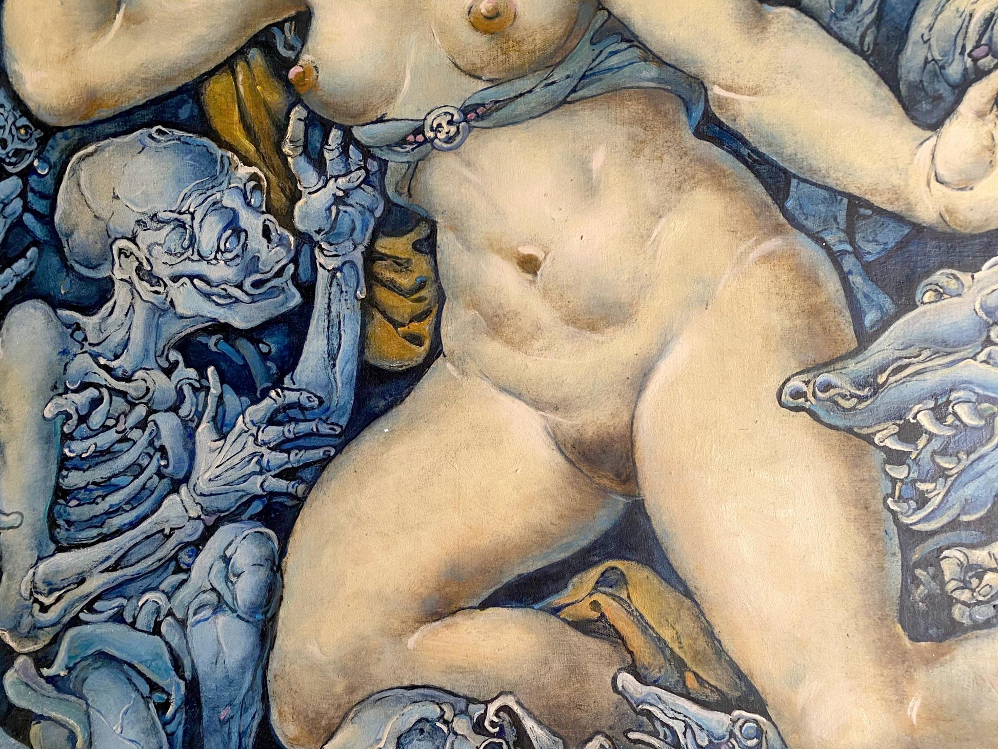 Nude muscular figure with blue sash in Oleg Litvinov oil painting