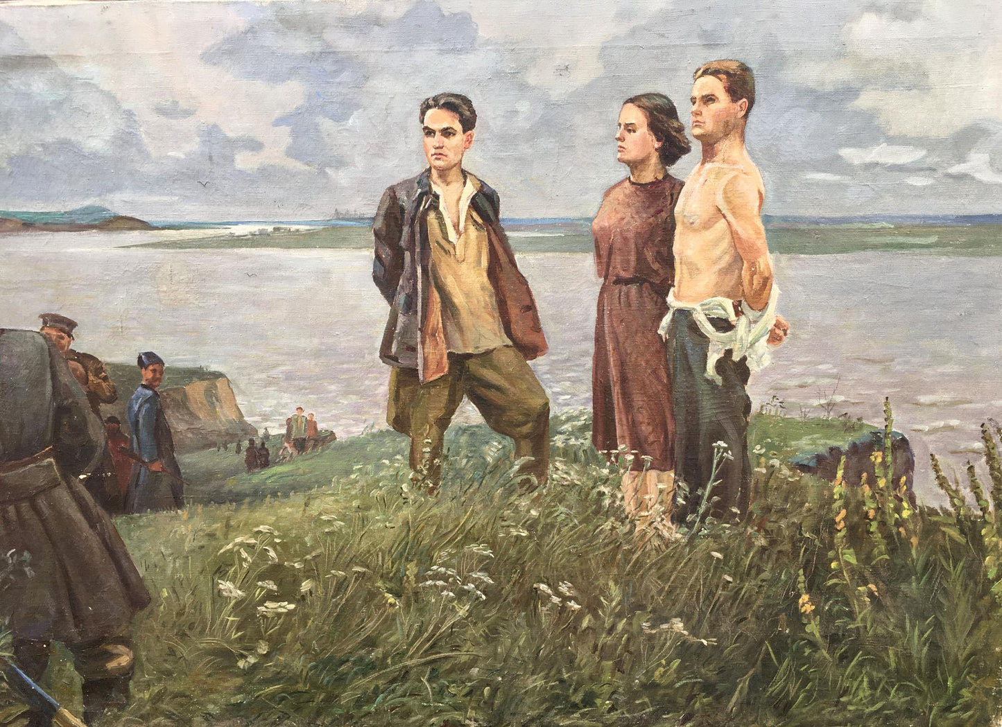 Social realism oil painting Partisans Beseda by Petr Nikolayevich