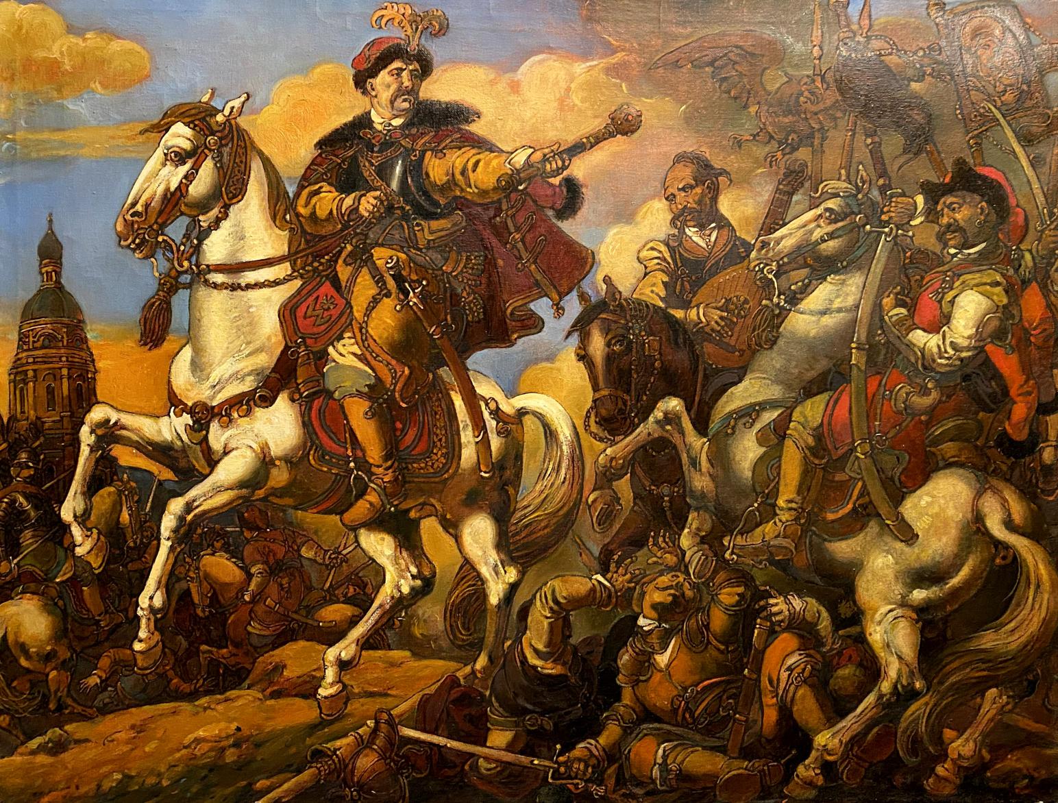 Oil painting by Bogdan Litvinov Oleg Arkadyevich: knight on white horse in battle