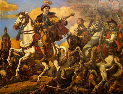 Oil painting by Bogdan Litvinov Oleg Arkadyevich: knight on white horse in battle