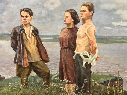 Social realism oil painting Partisans Beseda by Petr Nikolayevich