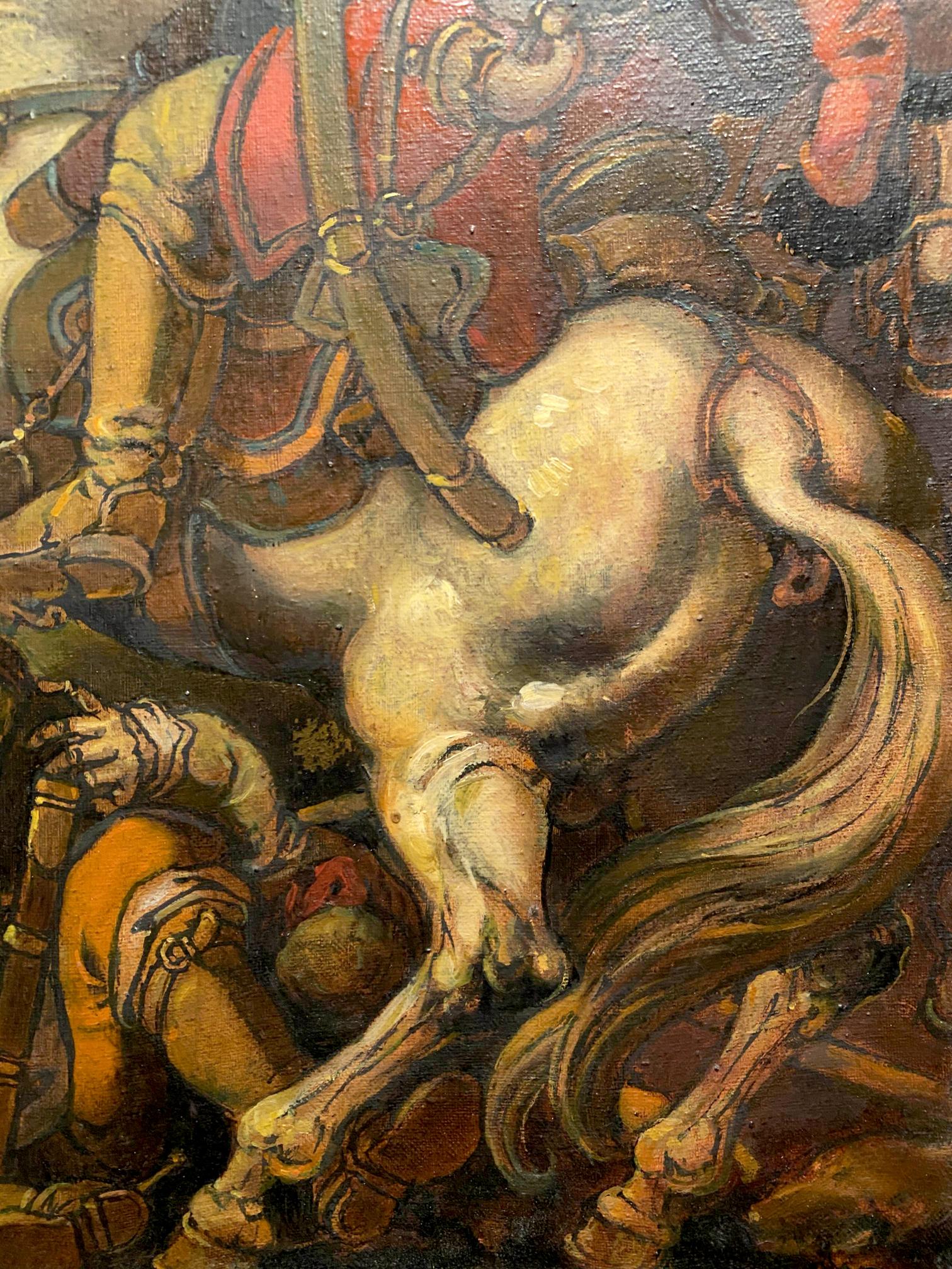 Oil painting by Bogdan Litvinov of galloping off-white horse with golden mane