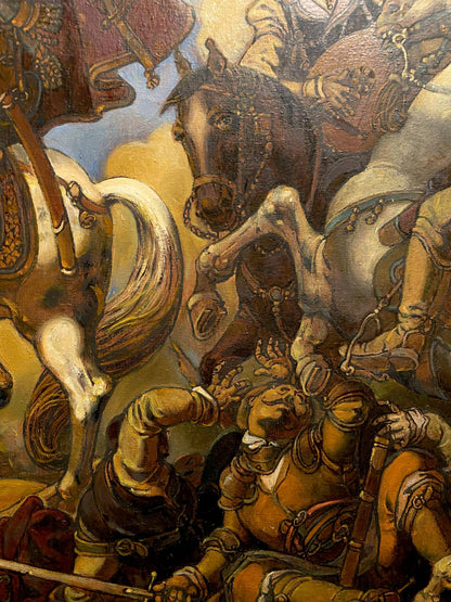 Detailed oil painting by Bogdan Litvinov Oleg Arkadyevich of medieval battle
