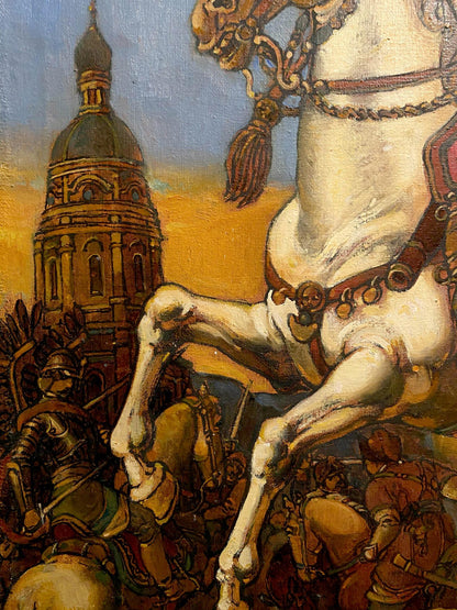 Oil painting by Bogdan Litvinov Oleg Arkad’yevich: white horse in battle scene