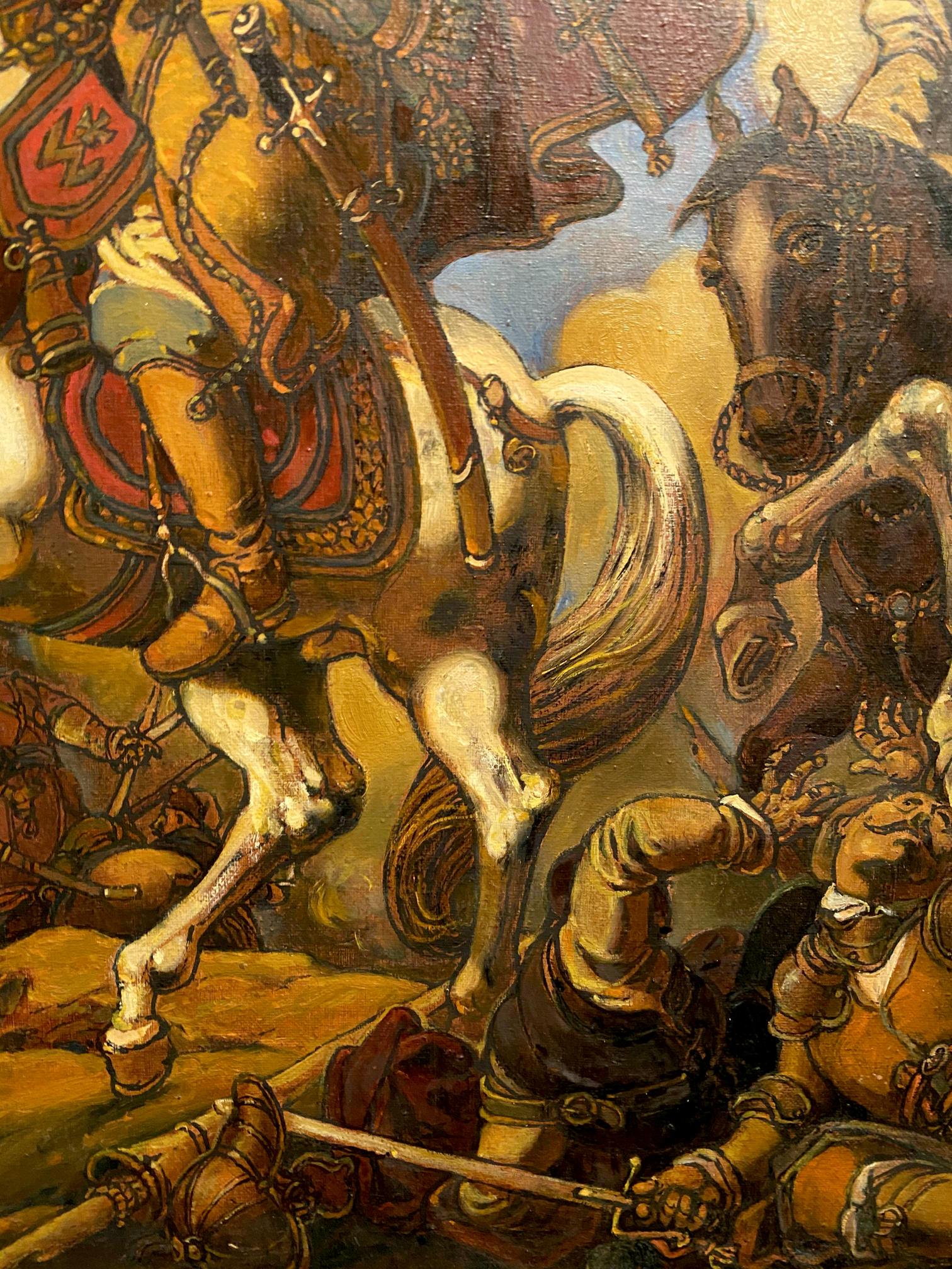 Oil painting by Bogdan Litvinov Oleg Arkadyevich of white horse in golden red armor