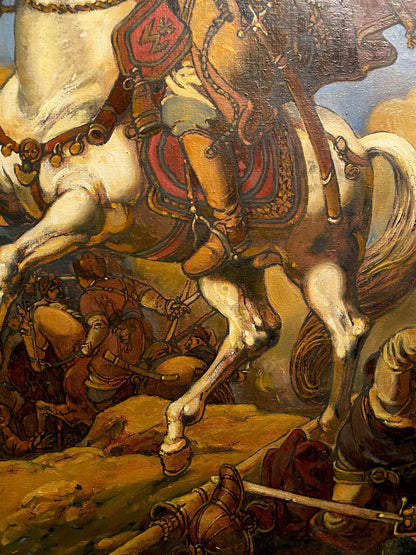 Oil painting by Bogdan Litvinov Oleg Arkadyevich: white horse galloping in battle