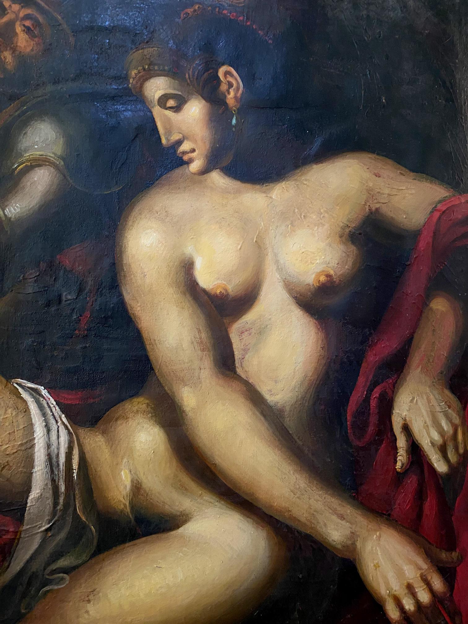 Oil painting of Samson and Delilah by Oleg Litvinov, nude figure in red fabric