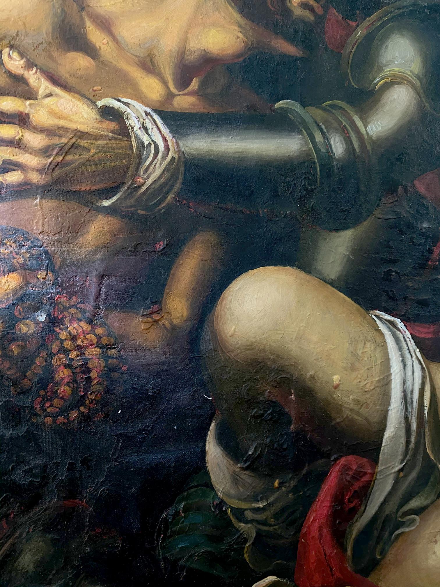 Dark metallic pipe with ornate ridges in Samson and Delilah oil painting by Oleg Litvinov