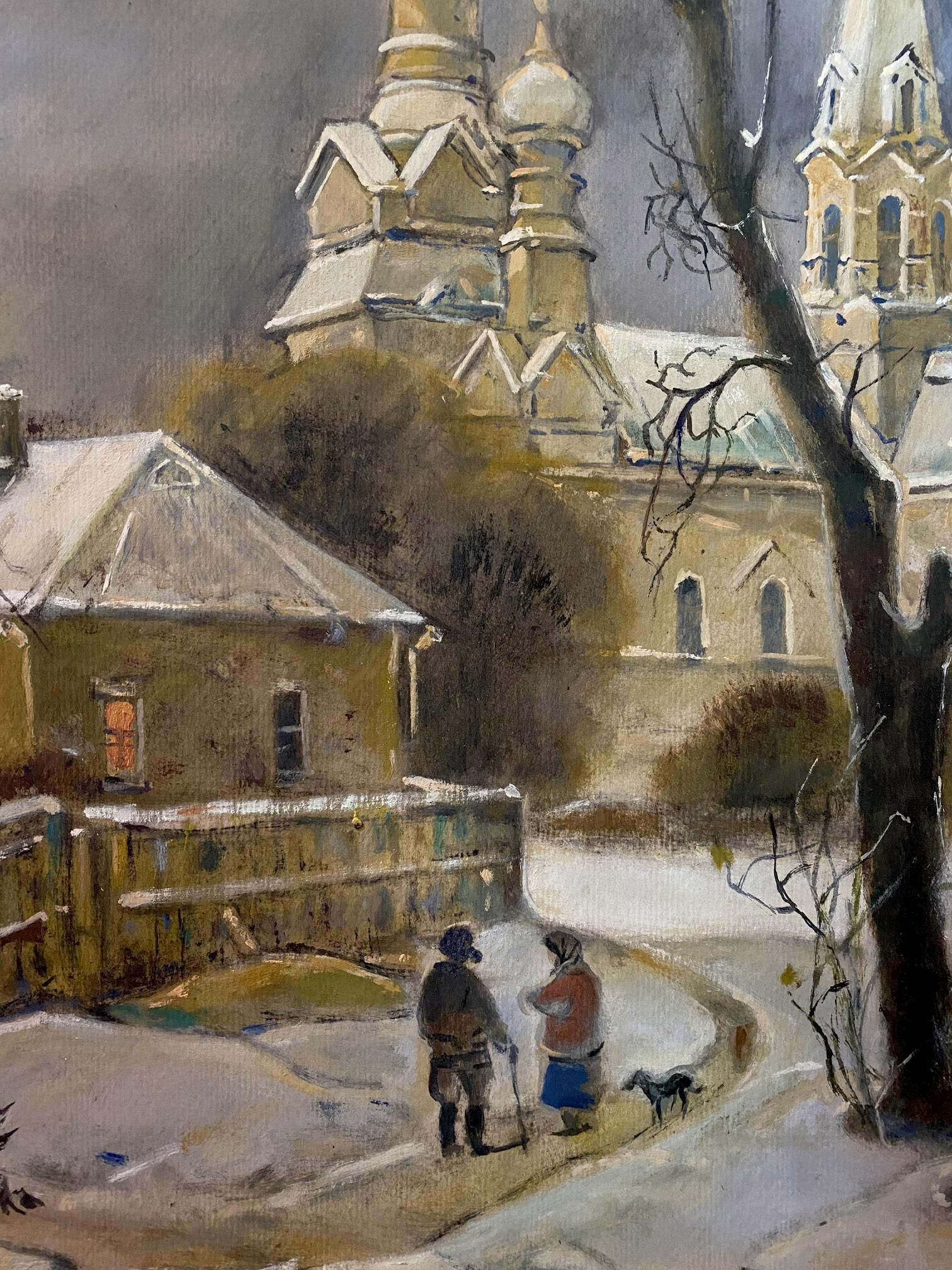 Snow-covered golden-domed church oil painting by Litvinov Oleg Arkad’yevich