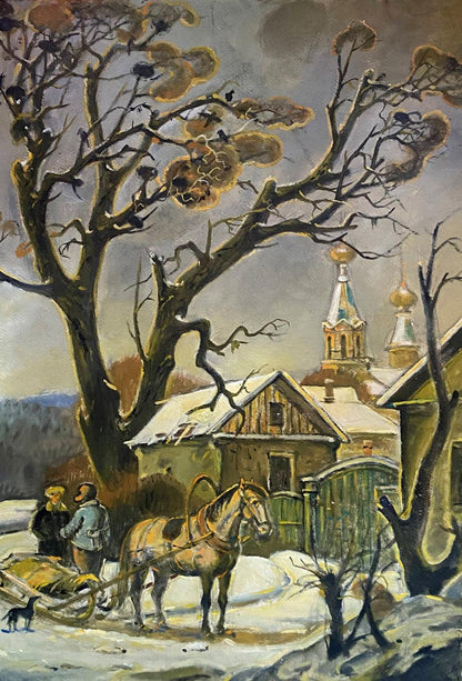 Oil painting To spring by Litvinov Oleg Arkad’yevich: rustic winter scene