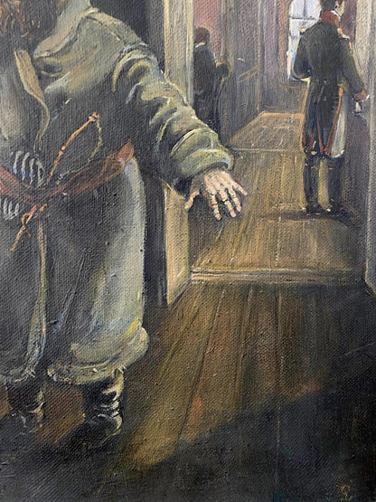 Oil painting portrait by Tolstoy Litvinov Oleg Arkad’yevich of hussar in olive-green coat