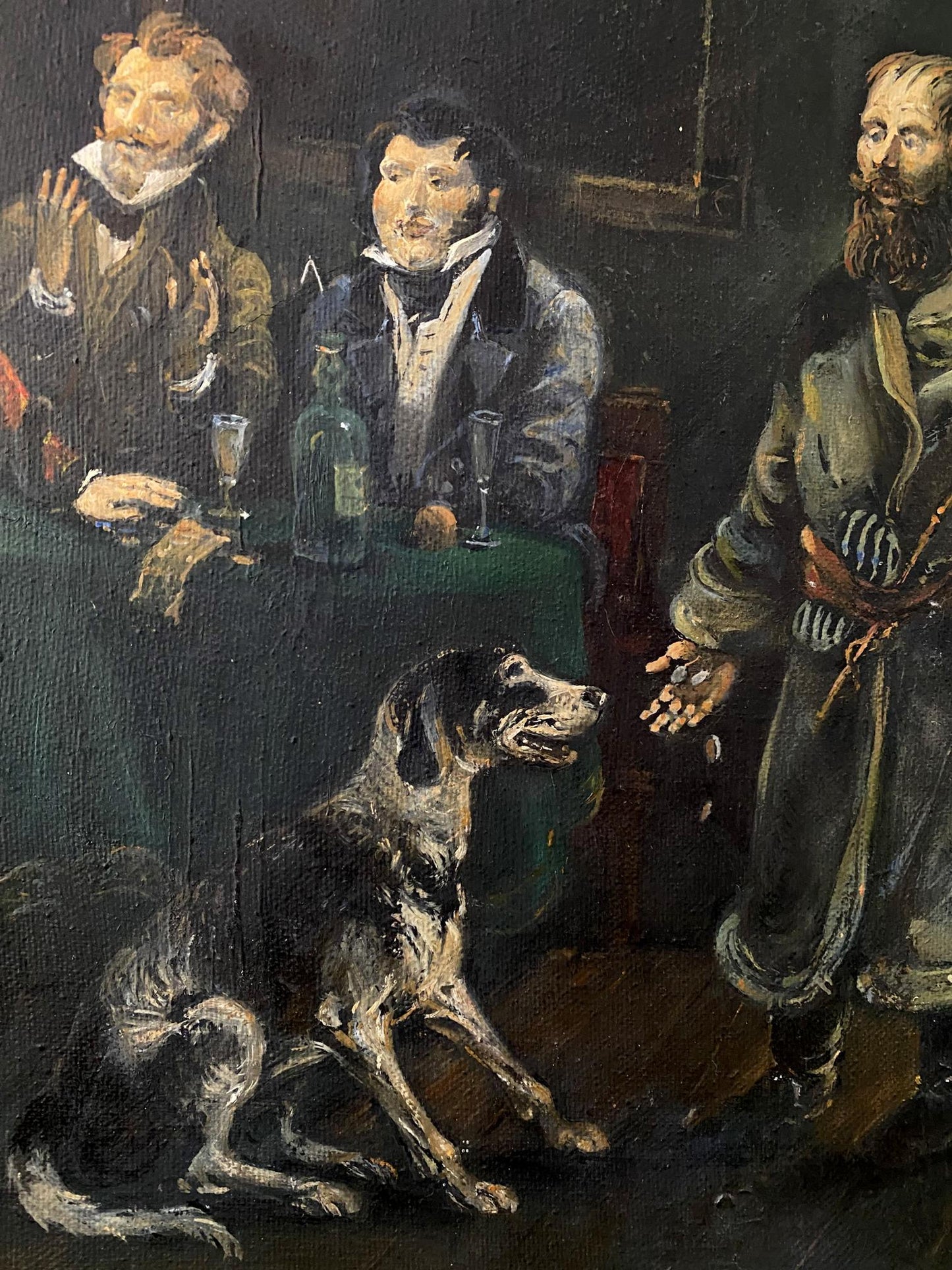 Oil painting of muscular black and tan dog by Tolstoy Litvinov Oleg Arkad’yevich